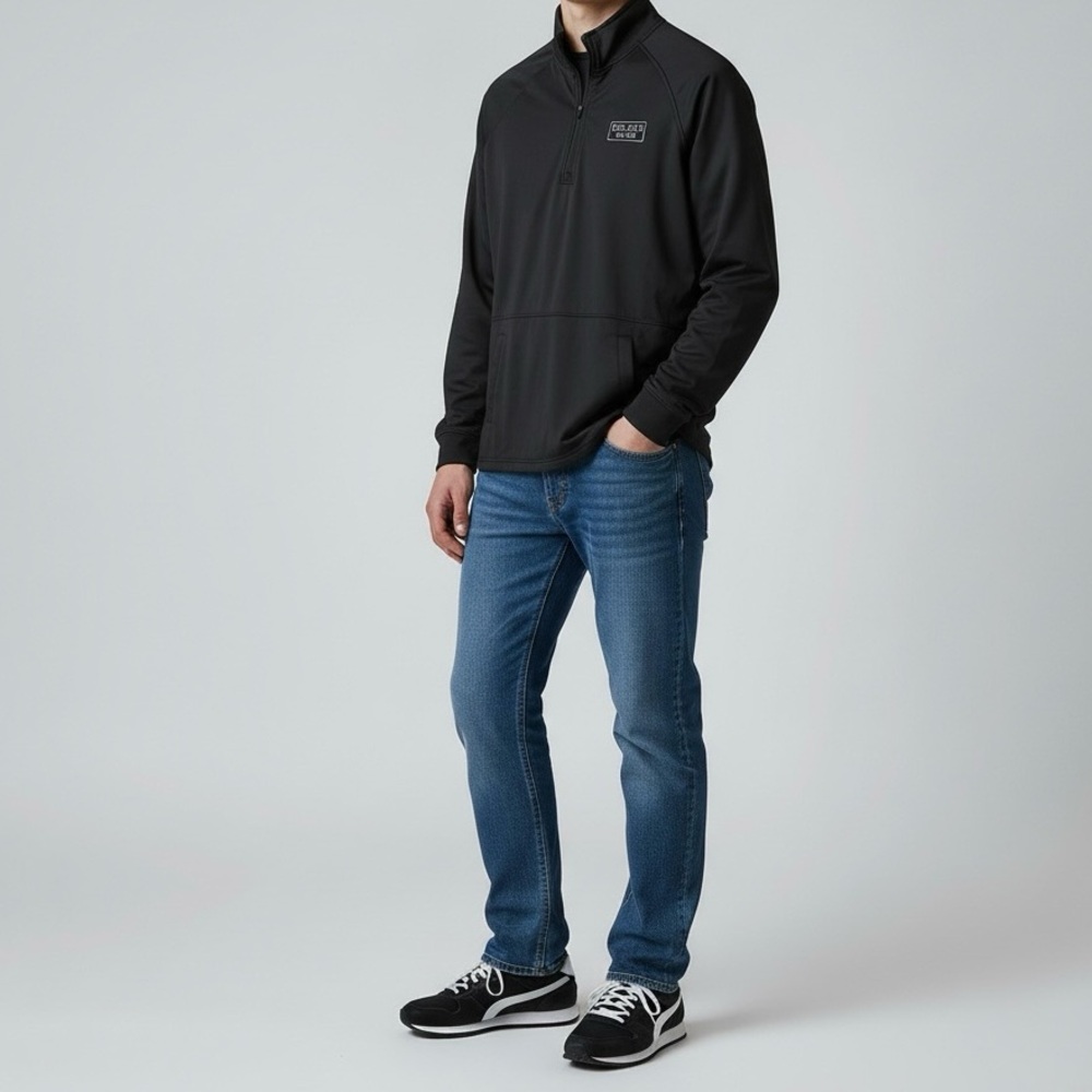 Buc-ee’s Black Logo Quarter Zip Pullover Athleisure Kangaroo Pocket Size S